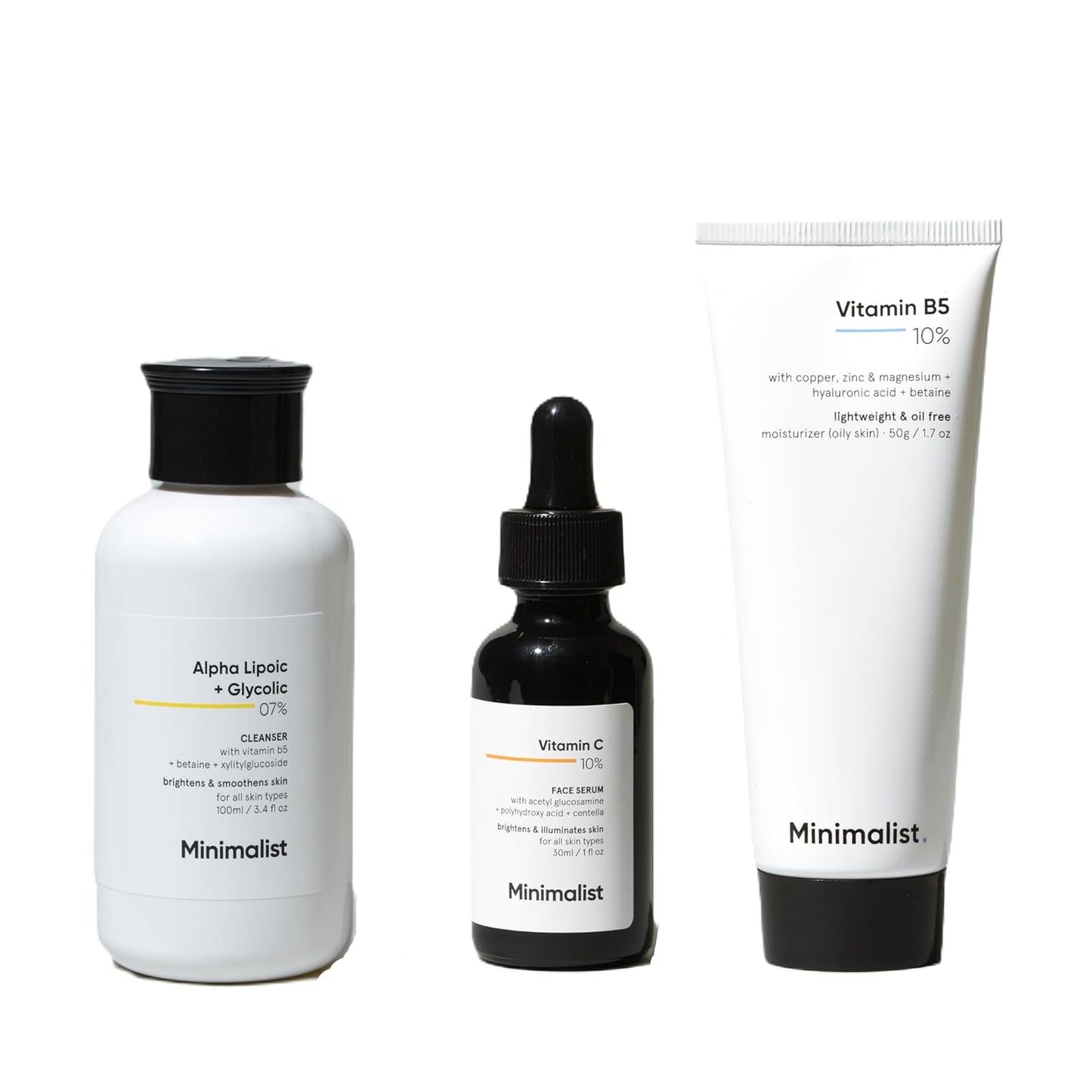 Brightening Skincare Routine | Face Wash, Serum, Moisturizer | 10% Vitamin C Serum, 7% ALA & AHA Face Wash, 5% Vitamin B5 Moistuizer