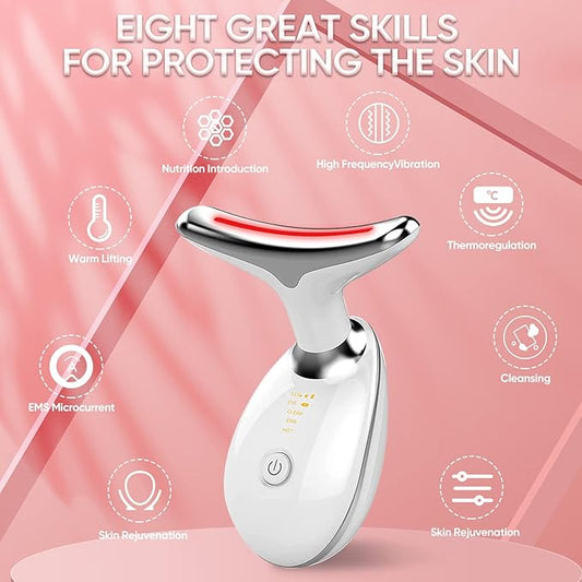 Facial Massager & Neck Sculpting Tool | Anti-Aging Skin Care Device with Thermal, Vibration & Microcurrent | Double Chin & Wrinkle Treatment | 3 Massage Modes & Red Light Therapy | US Shipping