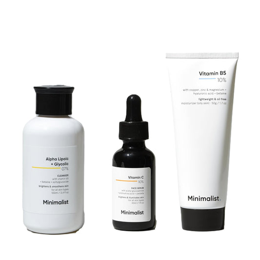 Brightening Skincare Routine | Face Wash, Serum, Moisturizer | 10% Vitamin C Serum, 7% ALA & AHA Face Wash, 5% Vitamin B5 Moistuizer