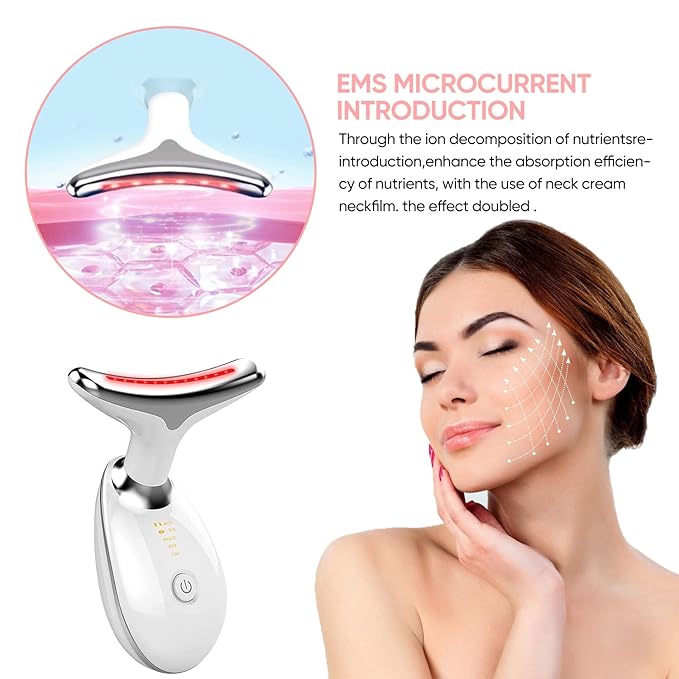 Facial Massager & Neck Sculpting Tool | Anti-Aging Skin Care Device with Thermal, Vibration & Microcurrent | Double Chin & Wrinkle Treatment | 3 Massage Modes & Red Light Therapy | US Shipping
